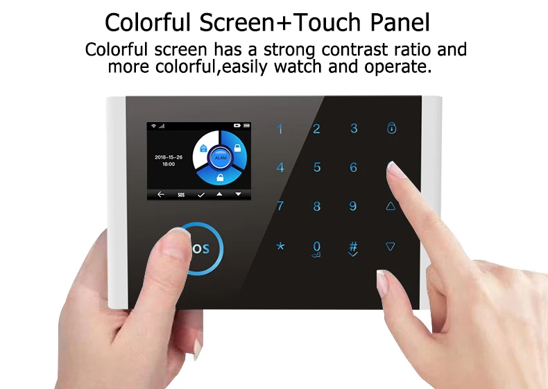wifi GSM домашняя охранная сигнализация GPRS сенсорная клавиатура Английский Русский Испанский Немецкий польский итальянский французский Android IOS APP