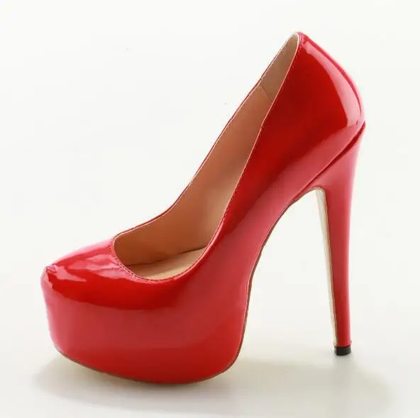 Red Patent Leather Platform Pumps Round Toe High Heel 16cm Pumps Women