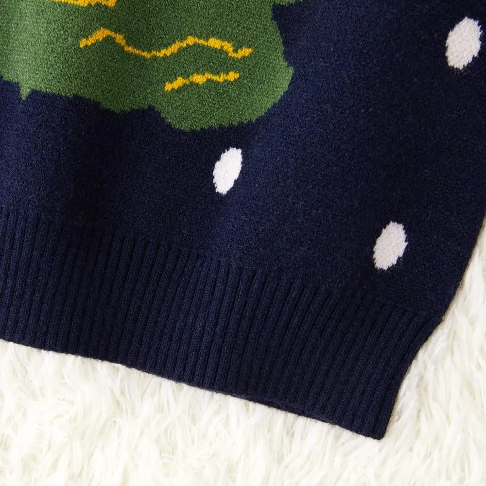 Хлопковые вязаные свитера для всей семьи с рождественской елкой; Осенняя Повседневная Рождественская одежда с круглым вырезом и длинными рукавами для родителей и детей