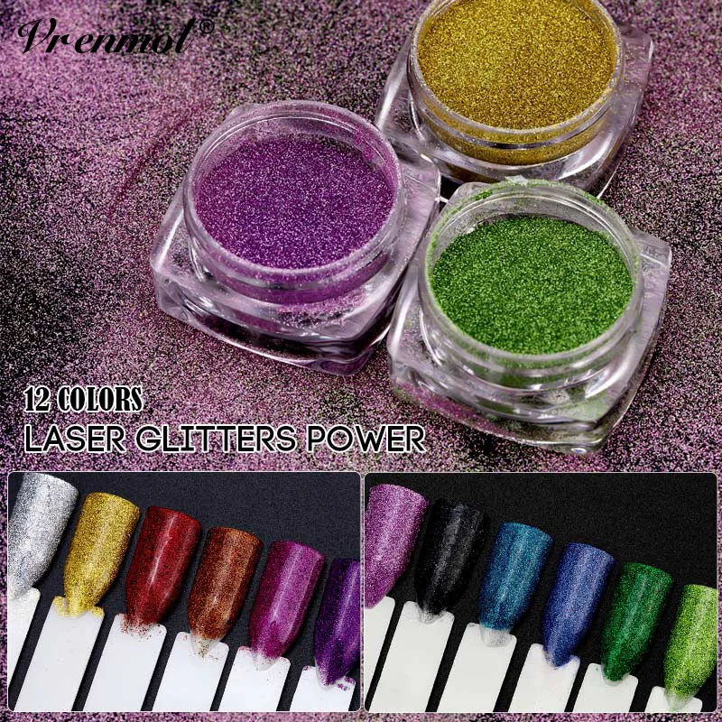 Vrenmol 12 Colors Nail Glitter Powder Nails Pigment Holographic Chrome Pigment Dust Nail Art UV