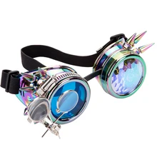 FLORATA Punk gothique lunettes différentes lentille arc-en-ciel EDM lunettes unisexe Rivet Steampunk lunettes Cosplay Vintage gothique lunettes(China)