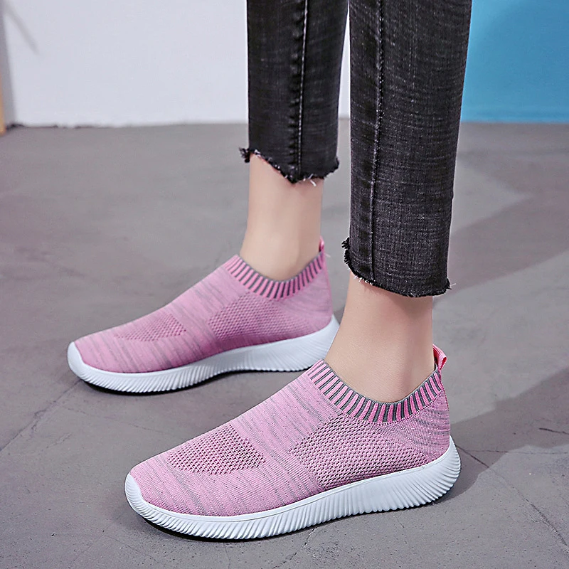 

breathable air mesh sneakers women 2019 spring summer slip on platform knitting flats soft walking shoes woman