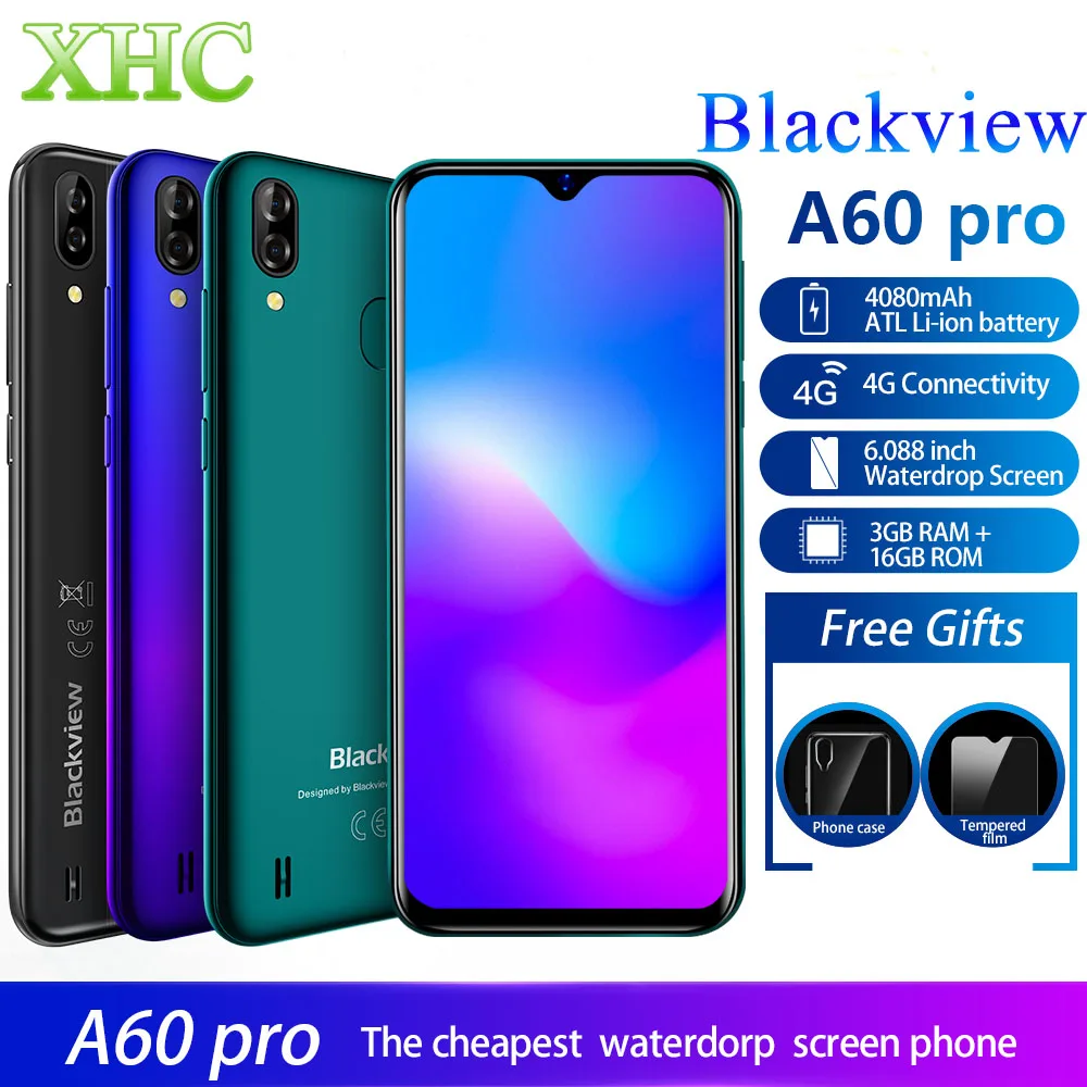 LTE 4G Blackview A60 Pro Android 9.0 Smartphone RAM 3GB ROM 16GB MT6761V Quad Core Dual SIM Fingerprint GPS 4080mAh Mobile Phone LTE 4G Blackview A60 Pro Android 9.0 Smartphone RAM 3GB ROM 16GB MT6761V Quad Core Dual SIM Fingerprint GPS 4080mAh Mobile Phone