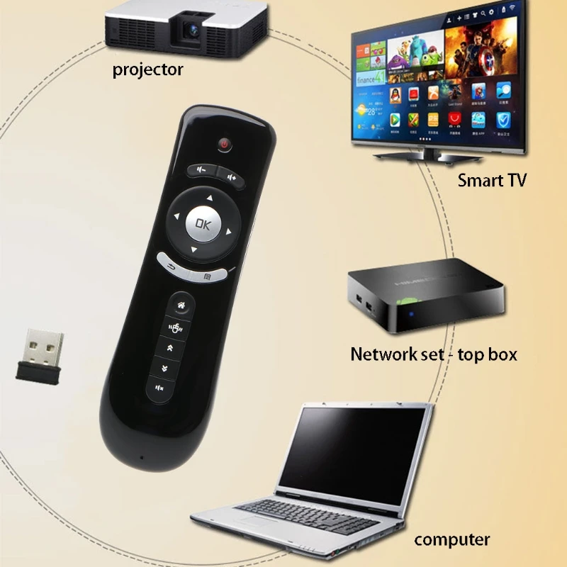 

New T2 Fly Air Mouse 2.4G Wireless 3D Gyro Motion Stick Remote Control For PC Smart TV Black Color