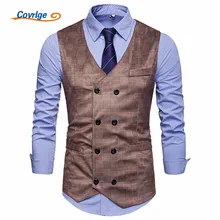 Covrlge Brand Men's Business Casual Vest High Quality Men's Clothing Men's Casual Plaid High Quality Double Breasted Vest MWX042