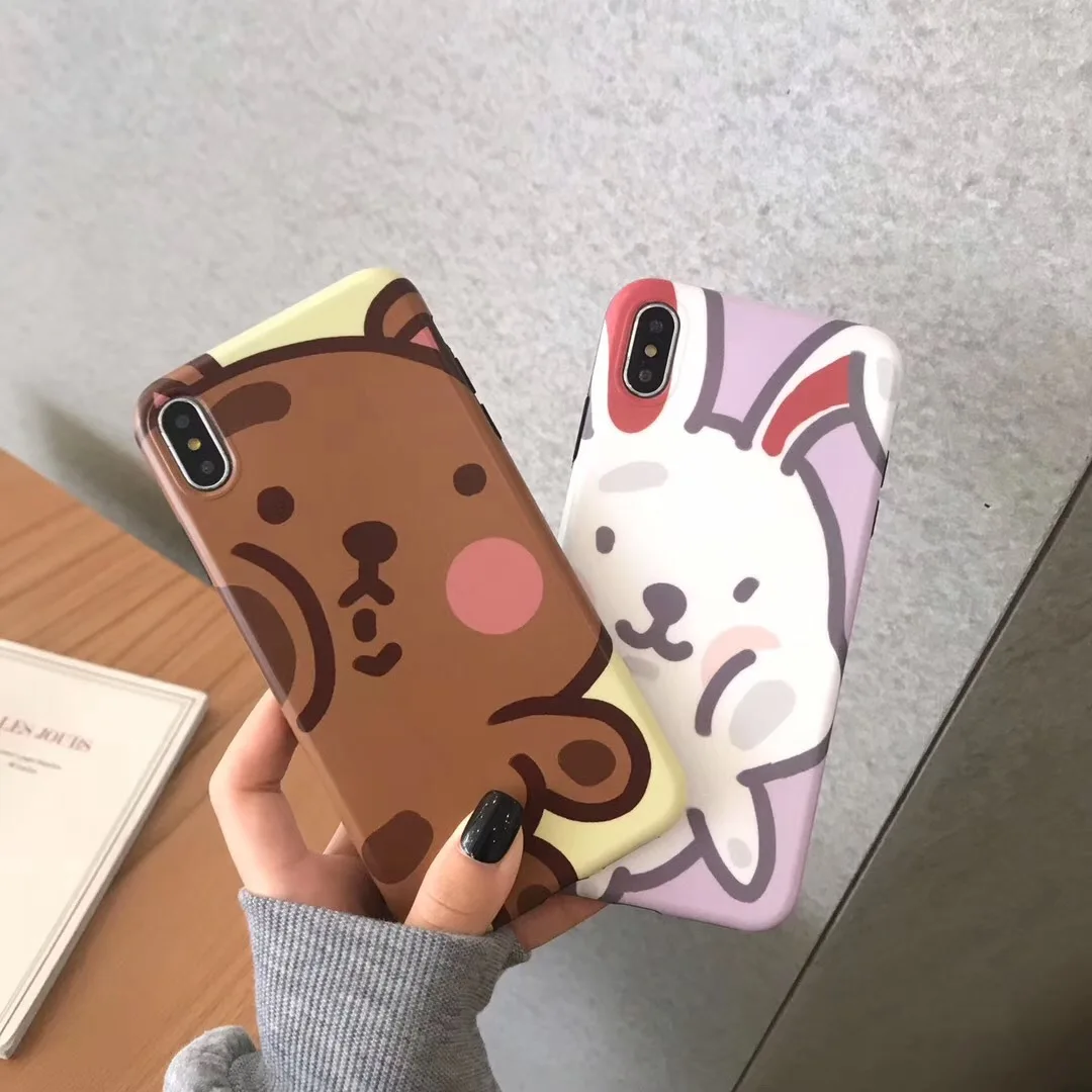 

Cute Bear Bunny Couple Phone Case for iPhone XS MAX XR Cartoon Soft Silicone Back Cover for iPhone X 8 7 6S 6 Plus Coque Fundas