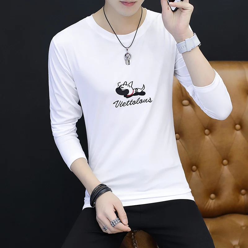 

Spring long-sleeved round collar T-shirt men's Korean version of the self-repair men's shirt tide menswear