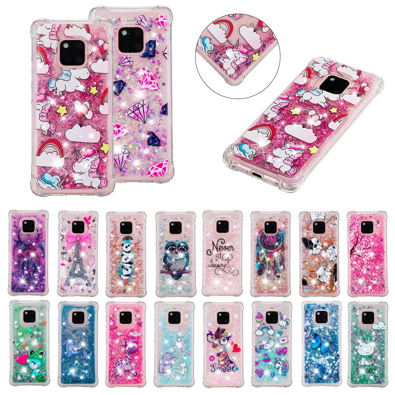 

Quicksand Unicorn Phone Case for Huawei mate 20 P20 Lite P20 Pro mate 10 y3 p8 lite 2017 Dynamic Liquid Soft Silicone Back Cover