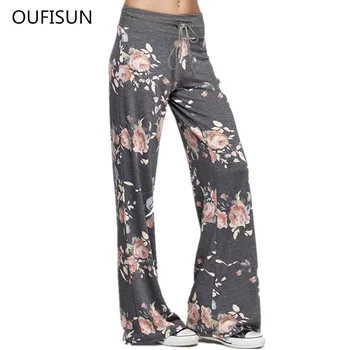 

2020 European and American Fashion Comfy Jogger Pants floral print Strap casual trousers loose belt Pants for women plus size
