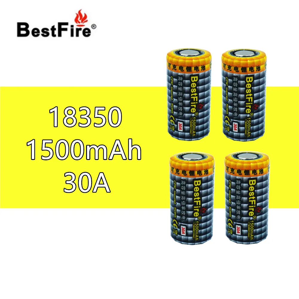 4 шт. Bestfire 1500 мАч 18350 3 7 В литий-ионная аккумуляторная батарея 30A для электронной