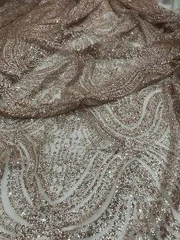 

Newest yaking-392 african tulle mesh fabric sparkly glued glitter sequins lace fabric for party dress