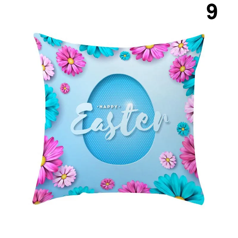 Easter Velvet Cushion Cover Rabbit Eggs Pattern Happy Easter Sofa Decor