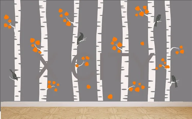Giant Nursery Birch Tree Forest With Birds Crow Wall Art Sticker Giant Nursery Birch Tree Forest With Birds Crow Wall Art Sticker Removable Vinyl Decal Transfer Stencil
