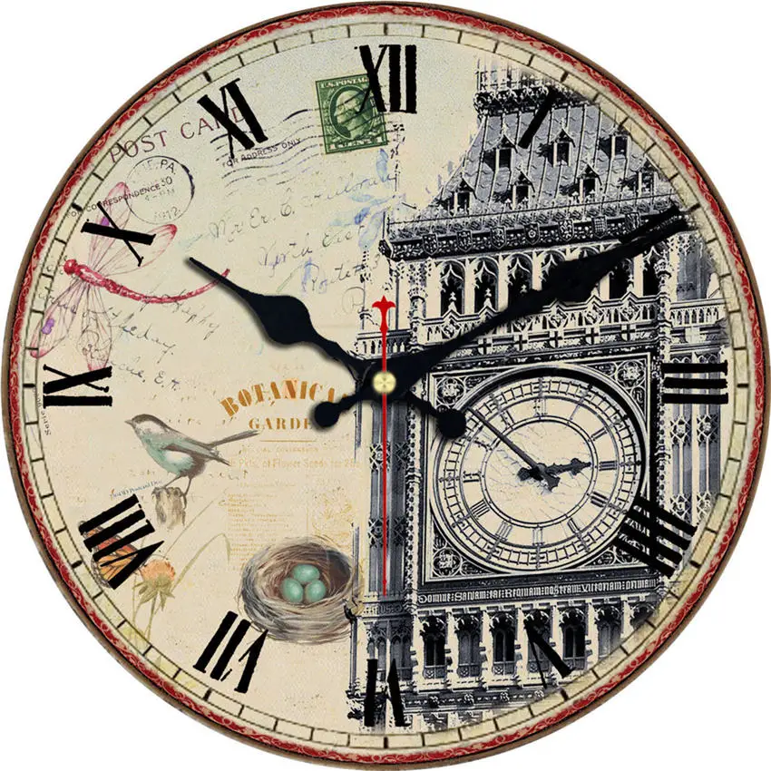 6-16 дюймов шикарная карта мира настенные часы, деревянные картонные настенные часы, бесшумная и не тикающая особенность, античный стиль для кухни официальный - Color: Wall Clock 13