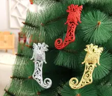 3pcs 14x6cm Glitter Powder Boots Pendant ornament For Christmas Party Tree Venun Hanging Decoration