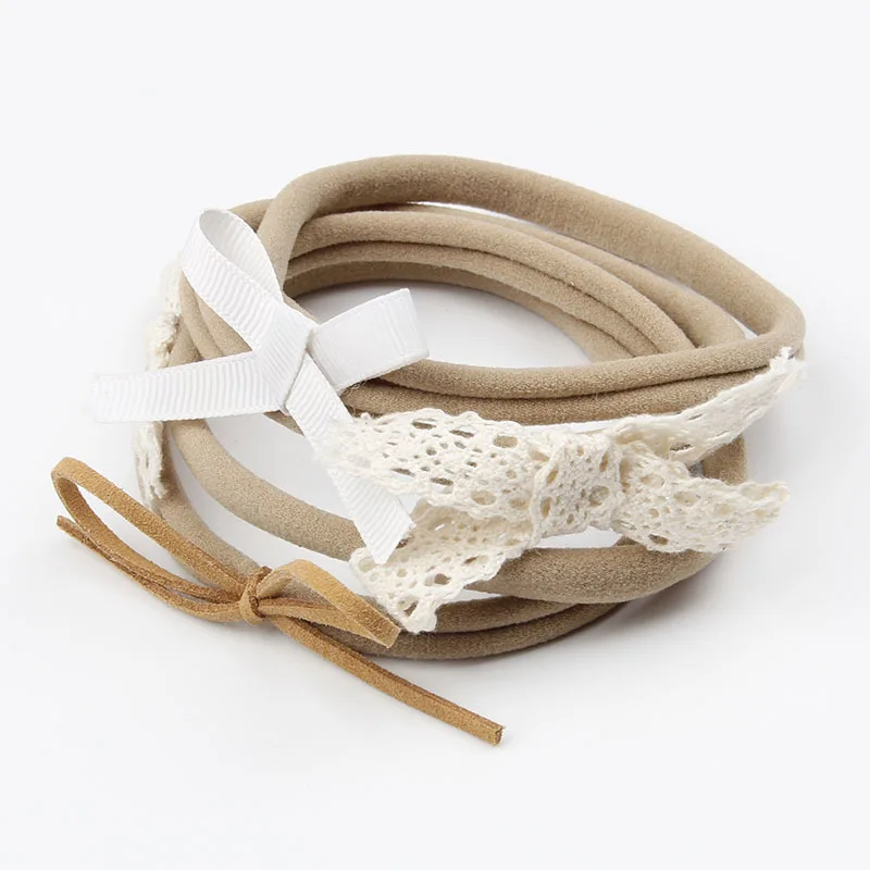 4 unids/set de cinta de nailon elástico caqui para niñas bebés con cinta para cabeza con lazo sombreros de cuerda para recién nacidos accesorios de bandas para el cabello para niños pequeños
