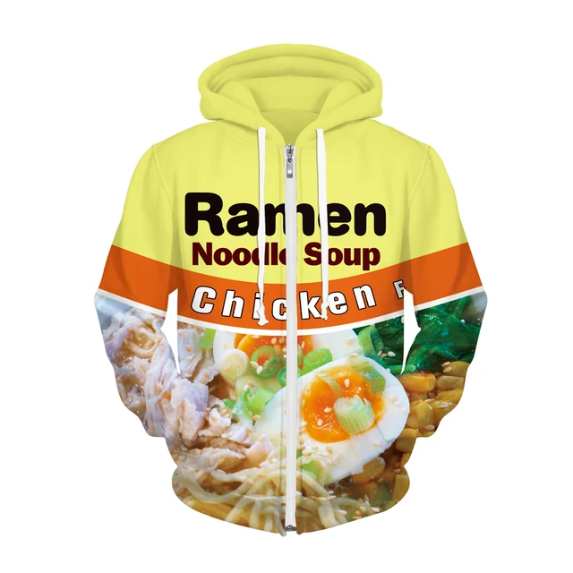 3D Ramen Noodle Soup Chicken Zipper Hooded Hoodies Sweatshirts S/M L/XL