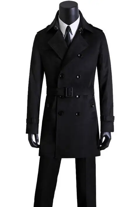 mens slim fit black trench coat