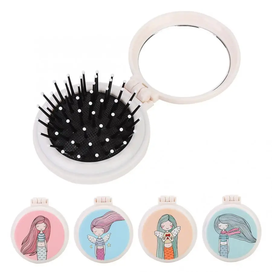 

Portable Cartoon Pattern Massage Comb Folding Air Cushion Comb with Mirror Cute Makeup Hair Comb Brush Dating Hairdressing Tool