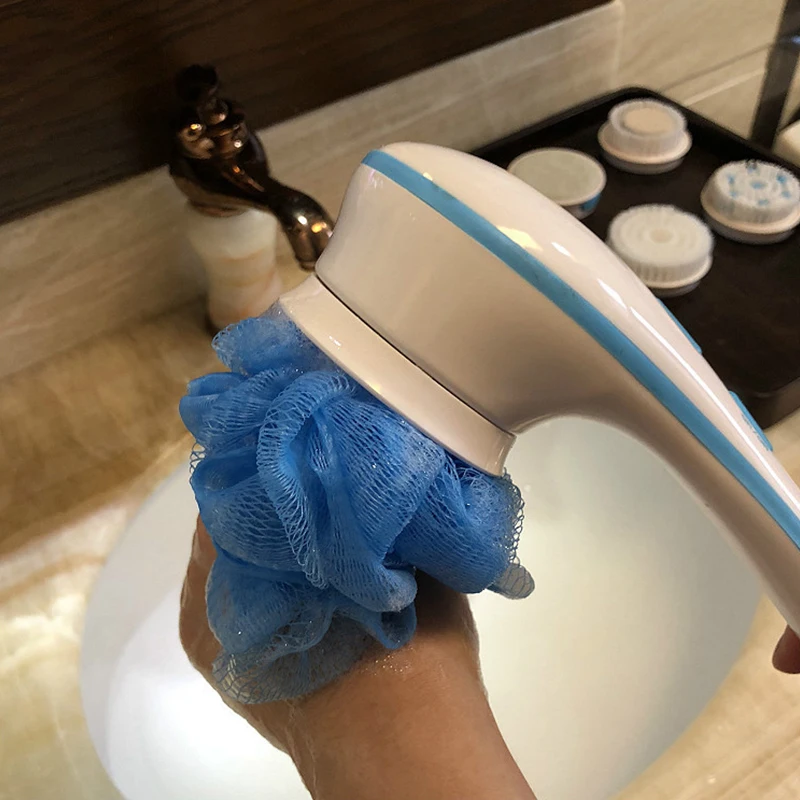 Skup 5 in1 elektryczna szczotka pod prysznic ręczny Spin SPA masaż oczyszczająca do kąpieli szczotka odporna na wodę długa rączka peeling do opieki nad zdrowiem