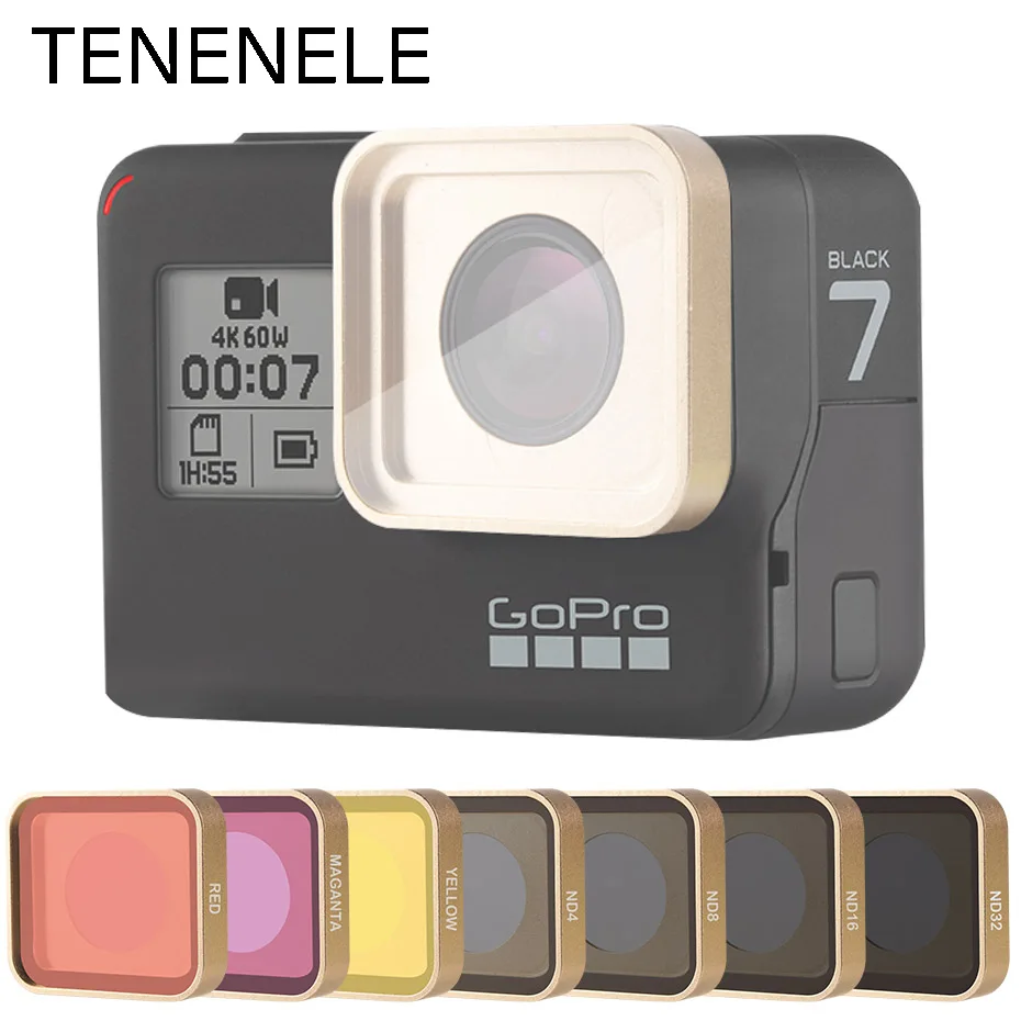 Экшн фильтр Hero5/6/7 для камеры GoPro Hero 5 6 7 черный красный/желтый/Magenta/UV/CPL/ND 4 8 16 32