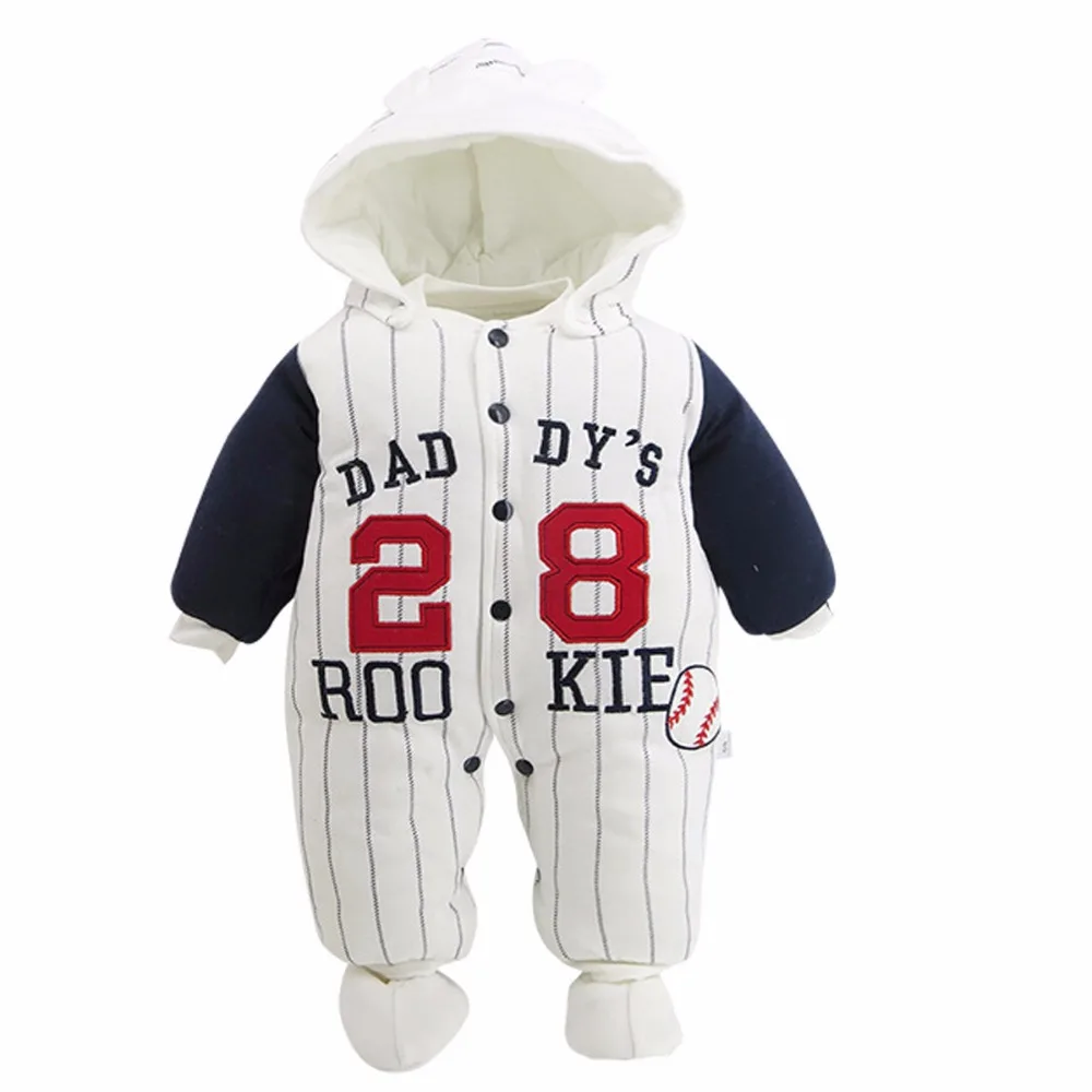 Baby Boys Baseball Romper Infant Long Sleeve Hooded Winter Jumpsuit