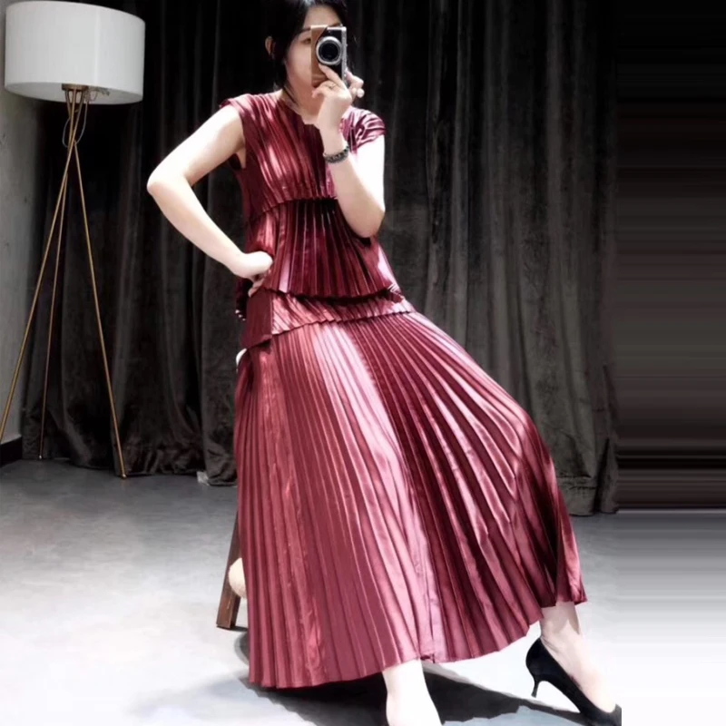 Фото Changpleat 2019 летние новые женские комплекты Miyak плиссированные модные тонкие большие
