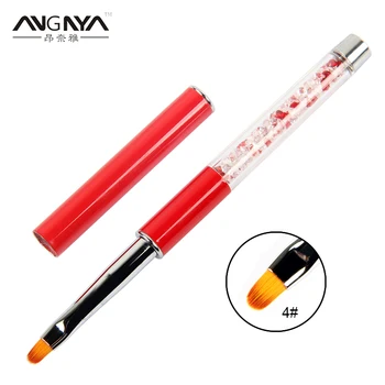 

ANGNYA Nail Art Painting Brush Pen 4# Oval Rhinestone Red Metal Hand Gel UV Polish Tips Builder 3D Flower Drawing Manicure Tool
