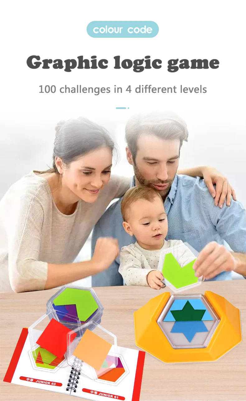 

Logic game Board game 100 Challenge Color Code Puzzle Games Tangram Puzzle Toys for Children Develop Spatial Reasoning Skills