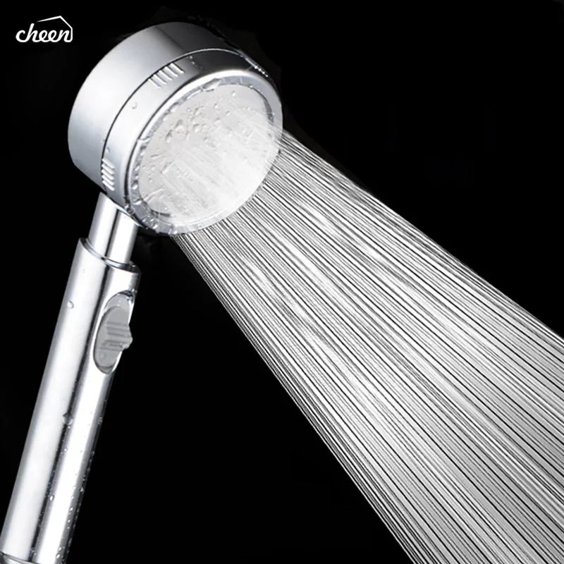 

Cheen Switch design Handheld Bathroom Water Saving Shower Head High Pressure Washable Spray Switch Button Chrome Showerhead