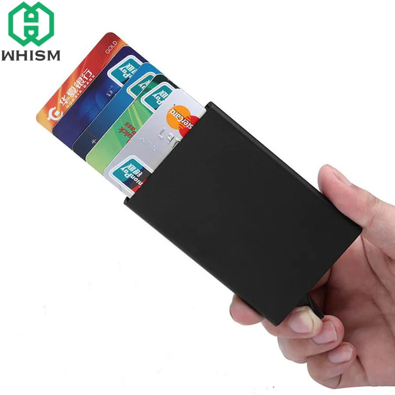 

WHISM Stainless Steel Name Cards Case Pass Port Protector Automatic Pop Up Business Card Storage Box Metal Credit Card Holder