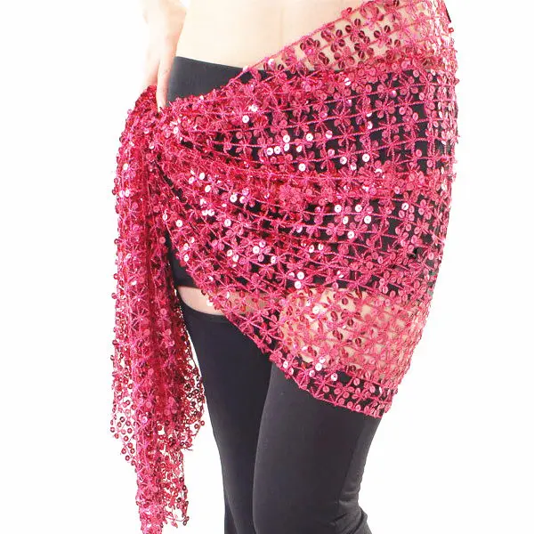 Классическая женская танцевальная одежда Аксессуары эластичная сетка для волос Вязаная Шаль прямоугольный ремень танец живота хип шарф цветок блестки - Color: fuchsia