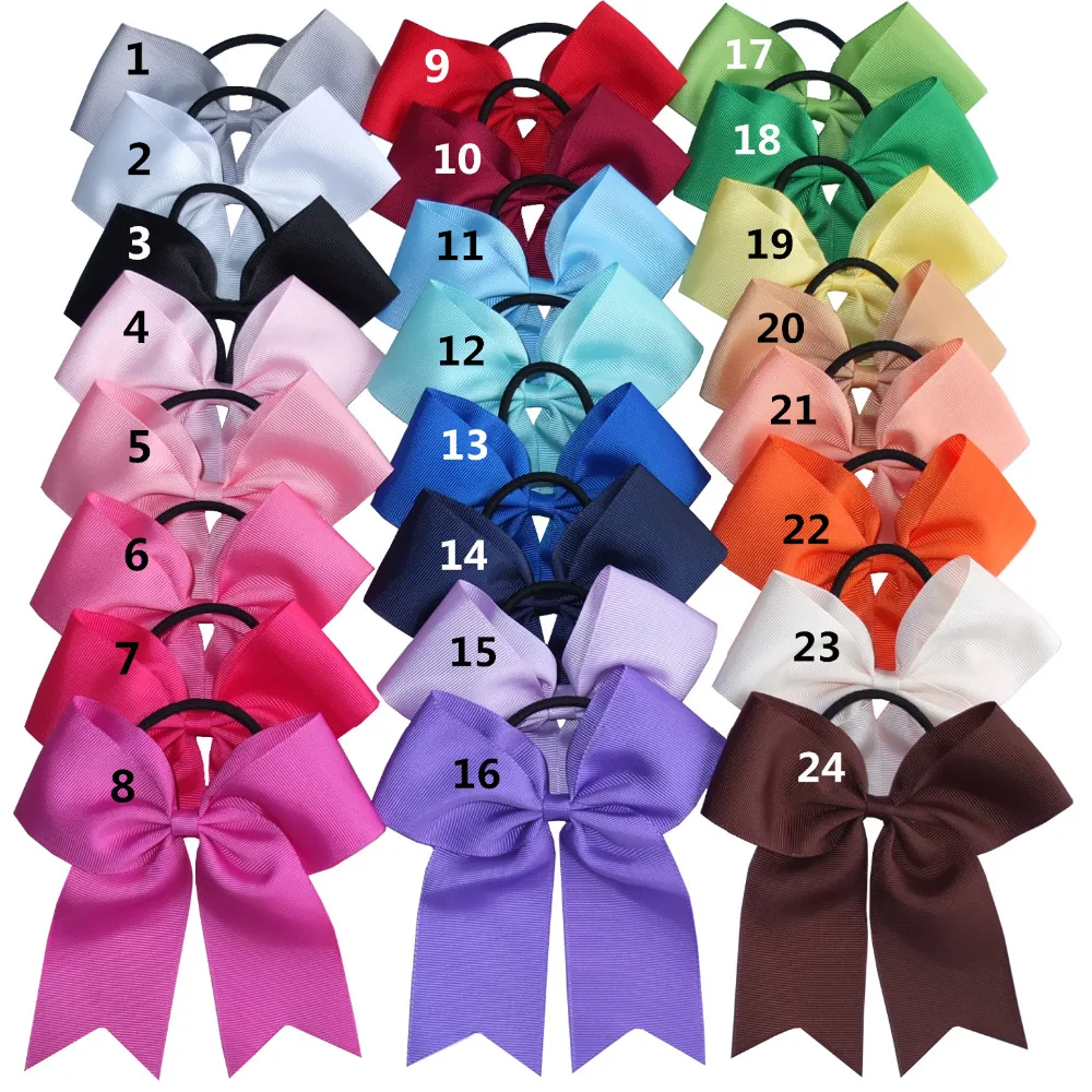 2 PCS 6 inch Bow WITH Elalstic Bobble Loop Big Cheer Leading Hair Bow Ribbons Baby Girls 2