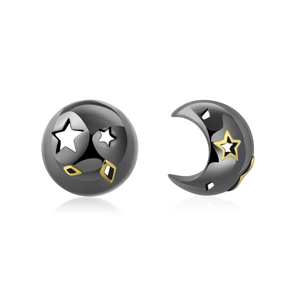 

Kiss Mandy Romantic Moon Star Stud Earrings For Women Gun Black Asymmetrical Hollow Earring Korean Girls Original Jewelry LE216