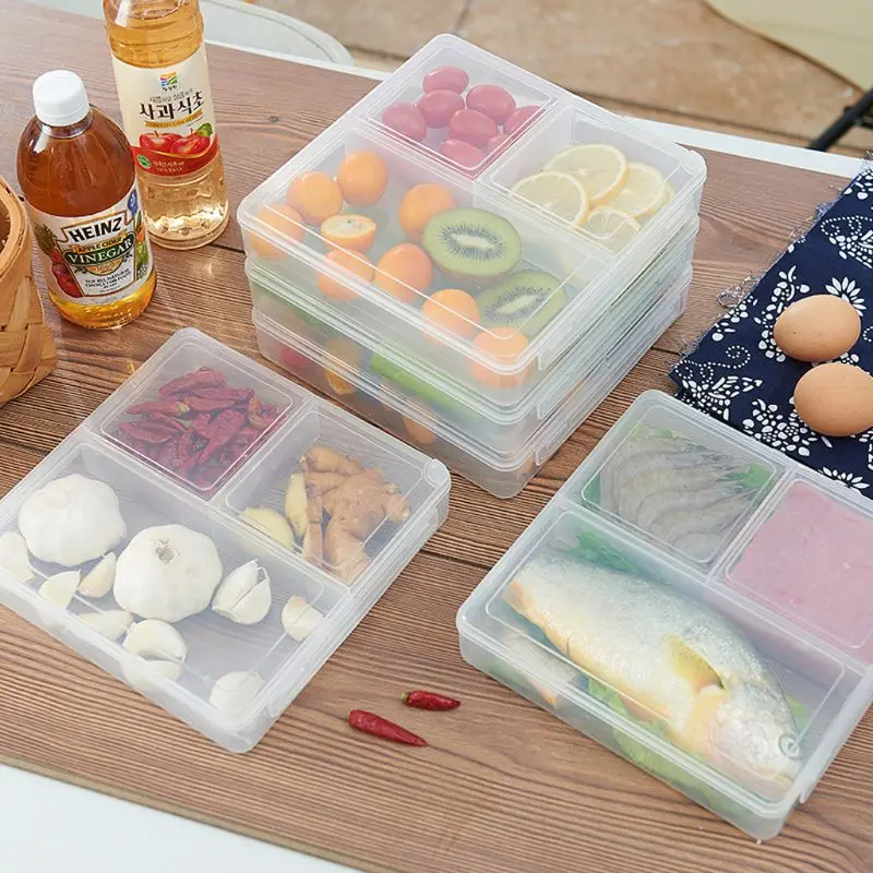 

Plastic 3 Compartment Food Storage Box Meal Prep Container with Lid Leftovers Fresh Sealing Box Lunch Box Reusable Kitchen #530