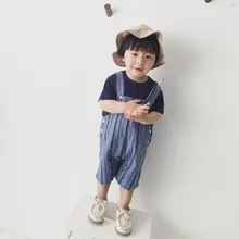 Детские Полосатые комбинезоны унисекс штаны на подтяжках в полоску для мальчиков и девочек детские свободные широкие штаны комбинезон для новорожденных брюки для малышей