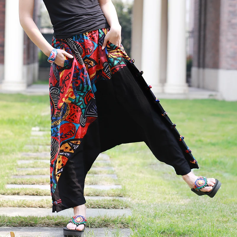 

[EWQ] 2019 Fashion New Printing Patchwork Loose Cross-pants Trendy Personality Spring Elastic Band Women Bottoms BE119