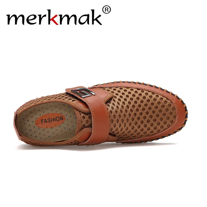 Merkmak Genuine Leather Summer Shoes Men Flats Loafers Breathable Casual Chaussure Homme Real Leather Driver Men Moccasins Shoes