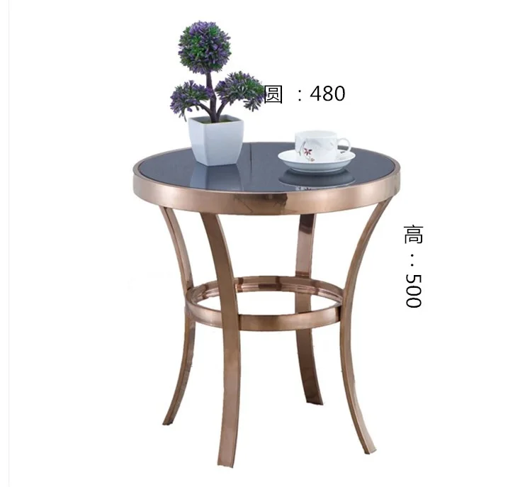 55cm High Small Coffee Table with Metal Frame in Gold / 48cm Round Black Glass Top 55cm High Small Coffee Table with Metal Frame in Gold / 48cm Round Black Glass Top