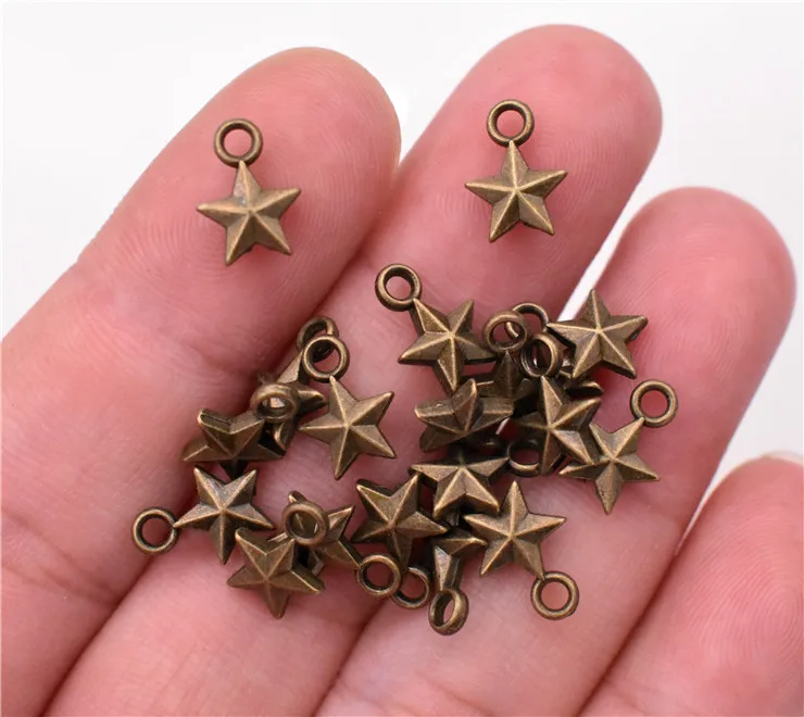 50pcs 11x8x3mm Antique Bronze Plated Star Charms Pendant Diy Handmade