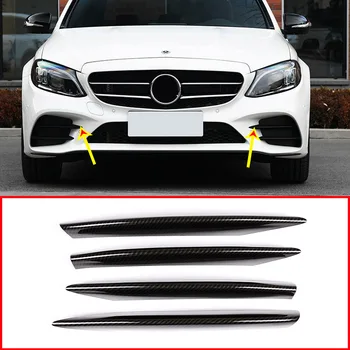 

4pcs Carbon Fiber ABS Car Front Lamp Decoration Strips Trim For Mercedes Benz C Class C180 C260 C300 2019 Year Accessories