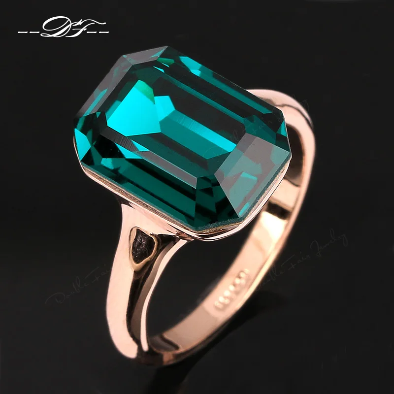 

Green Big Crystal Elegant Finger Ring Wholesale Rose Gold Color Fashion Brand Red Crystal Jewelry For Women anel DFR276