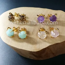 WT-E123 натуральный камень клипсы с камнем Серьги Амазонит крик стали натуральный камень шпильки с 24k золотой Гальванизированный зубец установка