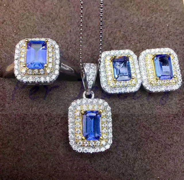 Tanzanite Jewelry Set Natural Real 1pc Pendant Ring Tanzanite Jewelry Set Natural Real 1pc Pendant Ring 1pair Stud Earring 925