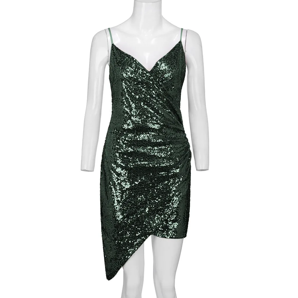 KLV женское сексуальное платье с перекрестным v-образным вырезом без рукавов с блестками облегающее платье с ремешком D4