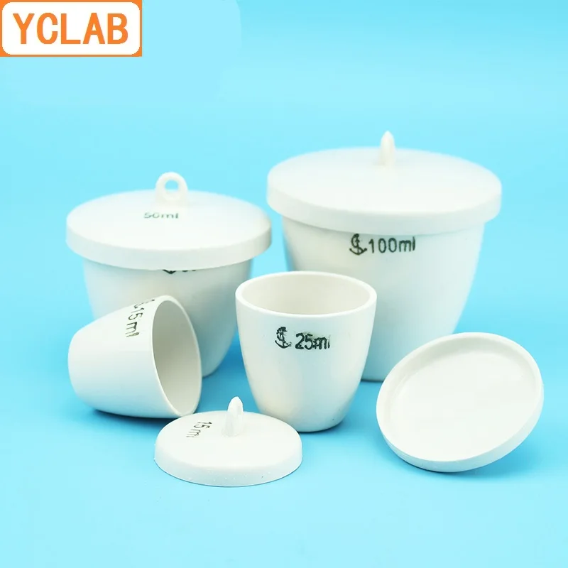 YCLAB 100mL Ceramic Crucible Medium Wall with Lid Pottery Porcelain Crockery Earthen Laboratory Chemistry Equipment