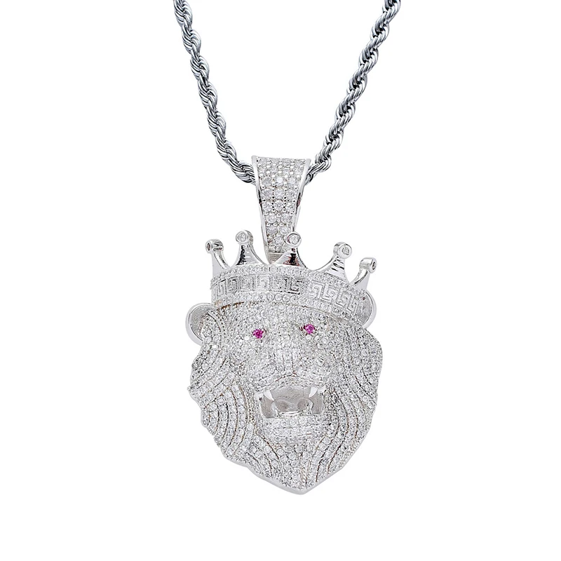 Missfox Crown Lion Head Pendant Necklace Hip Hop Jewelry Delicate Creative Necklaces For Men Gift High Quality Pendant Chain - Окраска металла: Silver