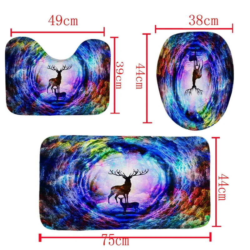 New-4Pcs, домашний набор для декора ванной комнаты, классное дерево, отверстие, олень, узор, чехол для унитаза, набор ковриков для ванной+ Водонепроницаемая занавеска для душа