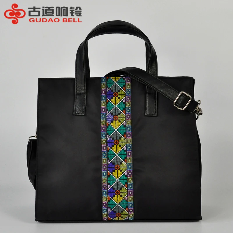 

Ancient road bell original 2018 new embroidery Oxford cloth brief embroidered dual-use slanting handbag medium briefcase