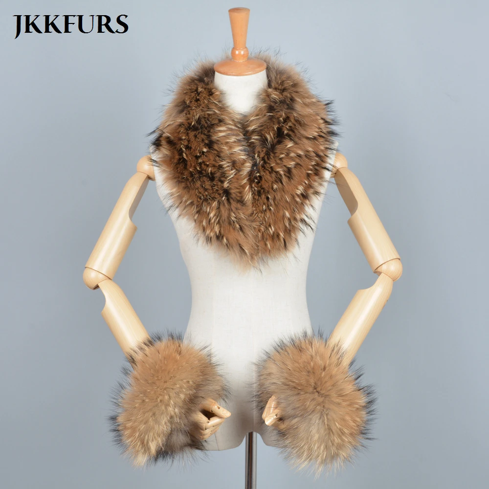 

Women's Real Fox Fur / Raccoon Fur Collar Cuffs Winter Thick Warm Genuine Fur Fashion Magnetic Scarf Top Quality S7245
